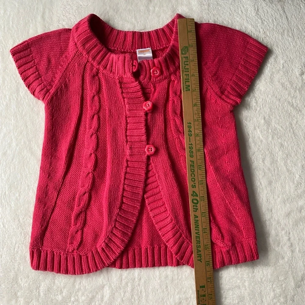 Gymboree Kids Cardigan Pink Cable Knit Short Sleeve Flower‎ Button Front 3T Cozy